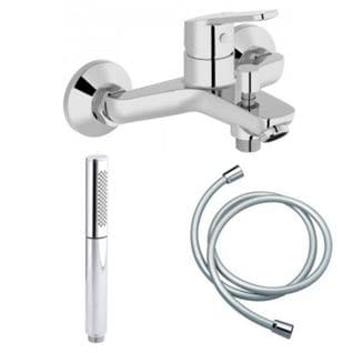 Mitigeur Bain-douche Jacob Delafon Aimé Chrome + Douchette Shift Ellipse 2 Jets + Flexible Lisse A