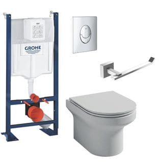 Pack Wc Suspendu Jacob Delafon Sans Bride Elite Abattant + Bâti Support Grohe Rapidsl + Plaque Chro