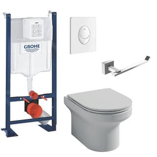 Pack Wc Suspendu Jacob Delafon Sans Bride Elite Abattant Extraplat + Bâti Support Grohe Rapidsl + P