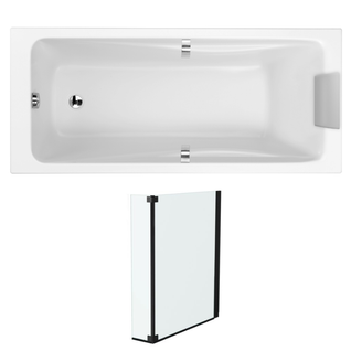 Pack Baignoire Droite 170 X 75 Jacob Delafon Odéon Up + Pare Bain 2 Volets Noir Mat