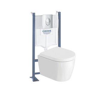 Pack Wc Suspendu Sans Bride Compact Duravit Me By Starck + Bâti Support Grohe Rapid Sl Projet + Aba