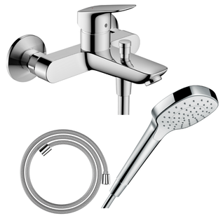 Pack Mitigeur Bain Douche Mécanique Hansgrohe Logis + Flexible Designflex + Pommeau Croma Select