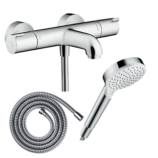 Pack Mitigeur Bain Thermostatique Hansgrohe Ecostat 1001cl + Flexible Metaflex + Pommeau Vernis