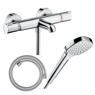 Pack Mitigeur Bain Douche Thermostatique Hansgrohe Ecostat Comfort + Flexible Designflex 160 Cm