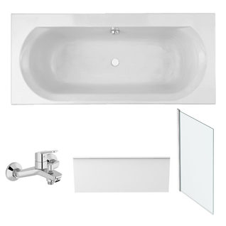 Pack Baignoire 180 X 80 Jacob Delafon Elise + Tablier Niche + Mitigeur Bain Douche Mural Aimé Chrom