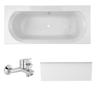 Pack Baignoire Droite 170 X 75 Jacob Delafon Elise + Tablier En Niche + Mitigeur Bain Douche Mural