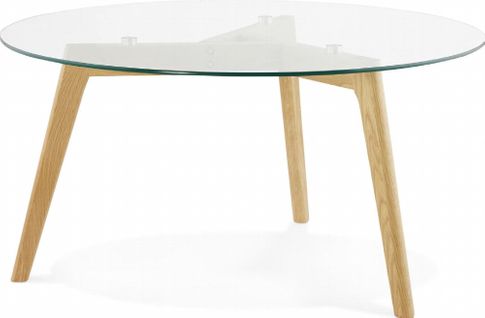 Table Basse Design Ronde Plateau Verre Pied Bois Clair