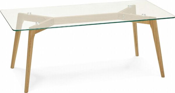 Table Basse Design En Verre Pied Bois L120cm