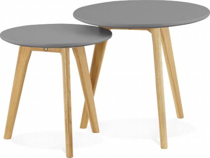 Table Gigogne Design Plateau Gris Pied Chêne Clair D50cm