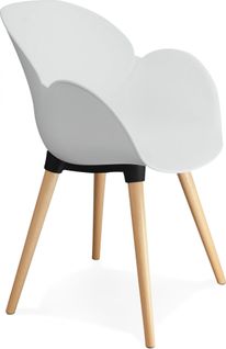 Fauteuil Design Scandinave Couleur Blanc Pieds Bois Clair