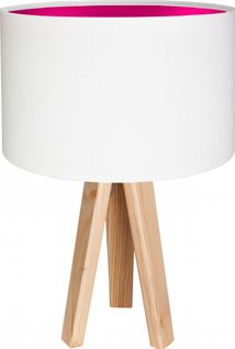 Lampe De Chevet Enfant Trépied Bois Abat Jour Blanc Et Rose