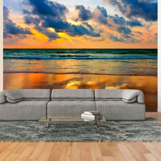 Papier Peint Coucher De Soleil Colore Sur La Mer 350 X 270 Cm Bleu