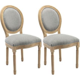 Greta Lot De 2 Chaises De Salle à Manger - Pied Bois - Tissu Gris - L 49 X P 56 X H 96 Cm