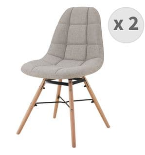 Uma - Chaise Scandinave Tissu Lin Pieds Hêtre (x2)