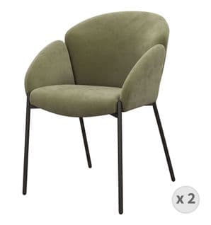 Candice - Fauteuil De Table En Tissu Chevrons Sauge Et Métal Noir (x2)