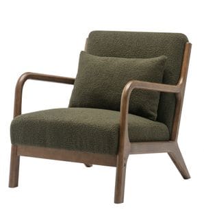 Zack - Fauteuil Lounge Avec Coussin Bouclette Army Et Bois Teinté Noyer