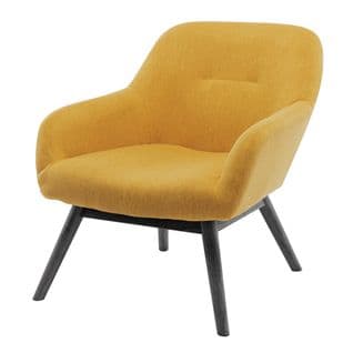 Malmo-fauteuil Lounge En Tissu Tramé Safran Et Pieds Hévéa Teinté Noir