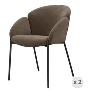 Candice-chaise En Tissu Chevrons Taupe Et Pieds Métal Noir (x2)