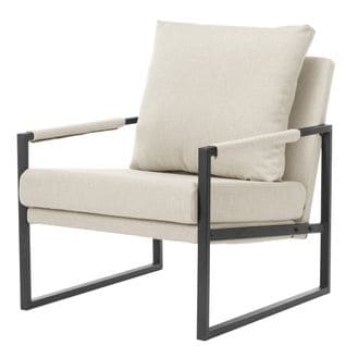 Scott-fauteuil Lounge En Tissu Coloris Lin Et Pieds Métal Noir