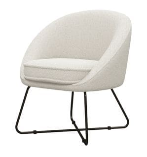 Jonas-fauteuil Lounge En Tissu Bouclette Ecru Et Pieds Métal Noir