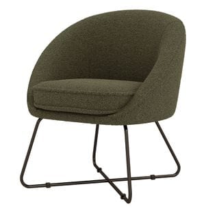 Jonas-fauteuil Lounge En Tissu Bouclette Army Et Pieds Métal Noir