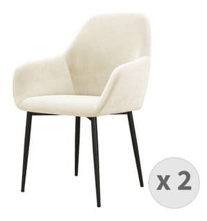 Gabin-fauteuil De Table En Velours Vanille Et Métal Noir (x2)