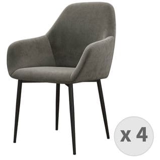 Gabin-fauteuil De Table En Velours Gris Carbone Et Métal Noir (x4)