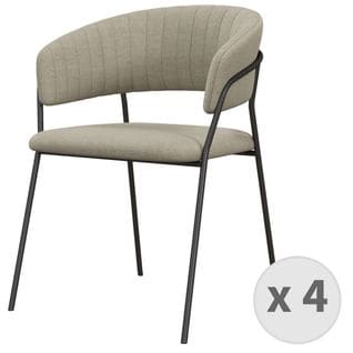 Luca-fauteuil De Table En Tissu Lin Pieds Métal Noir (x4)