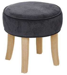 Tabouret Rond En Pin Et Polyester Coloris Gris Foncé - Dim : L.35 X L.35 X H.35 Cm