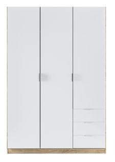 Armoire Avec 3 Portes Et 3 Tiroirs Coloris Chêne Et Blanc - L 121 X H 180 X P 52 Cm