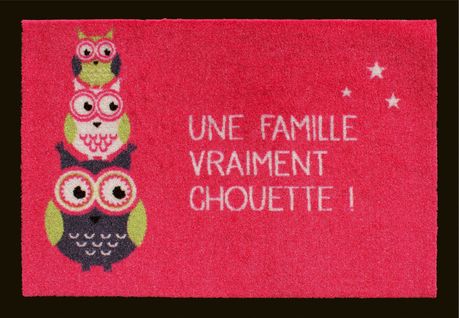 Tapis Anti-poussière "famille Chouette" En Polyamide Coloris Rose - Dim : 40 X 60 Cm