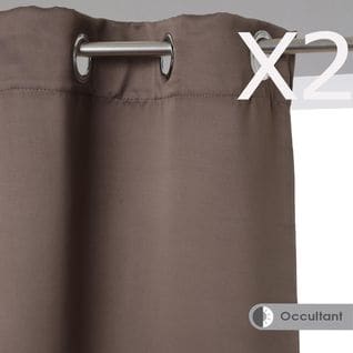 Lot De 2 Rideaux Occultants En Polyester Coloris Taupe - Dim : L.135 X H.240 Cm