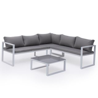 Salon De Jardin Modulable Ibiza En Tissu Gris 4 Places - Aluminium Blanc