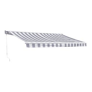 Store Banne Saule 3,95 × 3m Avec Semi-coffre - Toile Rayée Blanche/grise