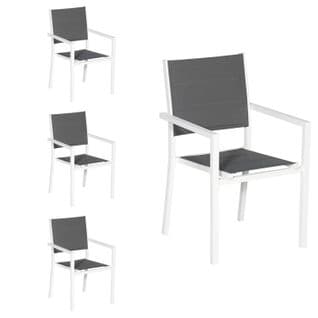 Lot De 4 Chaises Rembourrées En Aluminium Blanc - Textilène Gris