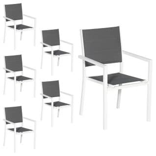 Lot De 6 Chaises Rembourrées En Aluminium Blanc - Textilène Gris