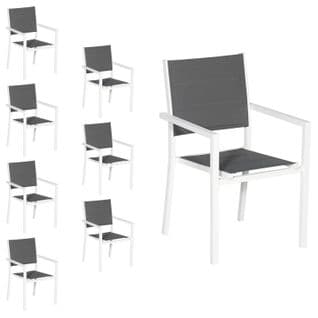 Lot De 8 Chaises Rembourrées En Aluminium Blanc - Textilène Gris