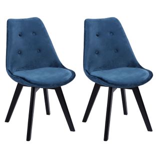 Lot De 2 Chaises En Velours Nora Bleues Avec Coussin