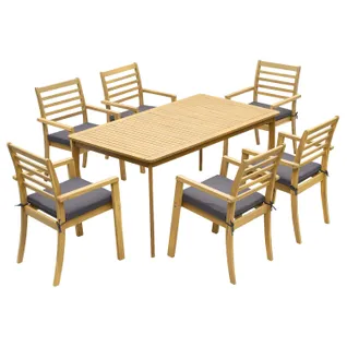 Ensemble table et chaises de jardin Similan En Acacia 6 Places - Coussins Gris