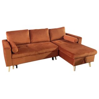 Canapé D'angle Convertible James 3 Places En Velours Terracotta