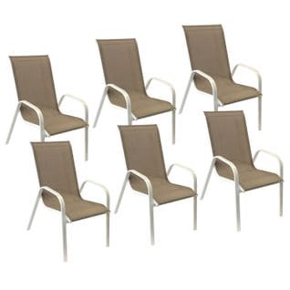 Lot De 6 Chaises Marbella En Textilène Taupe - Aluminium Blanc