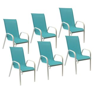 Lot De 6 Chaises Marbella En Textilène Bleu - Aluminium Blanc