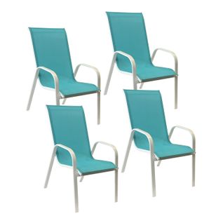 Lot De 4 Chaises Marbella En Textilène Bleu - Aluminium Blanc