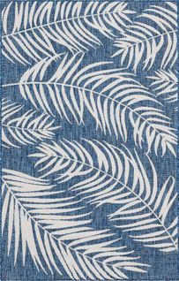 Tapis D'extérieur Rectangle À Motif Feuille De Palmier - 160x230 cm - Moa - Bleu