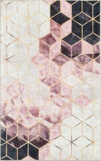 Tapis De Salon Rectangulaire Lavable En Machine A Motif Geometrique 50x80 Cm - Stampa 2227 - Rose