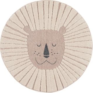 Tapis Rond Enfant Beige Crème Lion 120x120