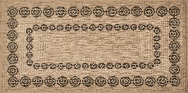 Tapis De Salon Intérieur Extérieur Rectangle Nature  Aspect Jute Noir 80x150cm