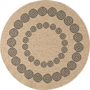 Tapis De Salon Intérieur Extérieur Rectangle Nature  Aspect Jute Noir 160x160cm