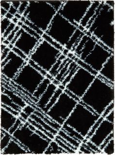 Tapis Salon - Motif Géométrique - 668 Noir - Poil Long- Oslo - 67x90 cm - 100% Polyester