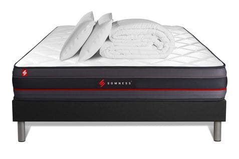 Ensemble Matelas Regen 160x200 + Sommier Noir + Couette + 2 Oreillers - Memoire De Forme